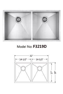 Handmade sink / Custom size Stainless steel kitchen sink F3219D (Zero Radius / R10)