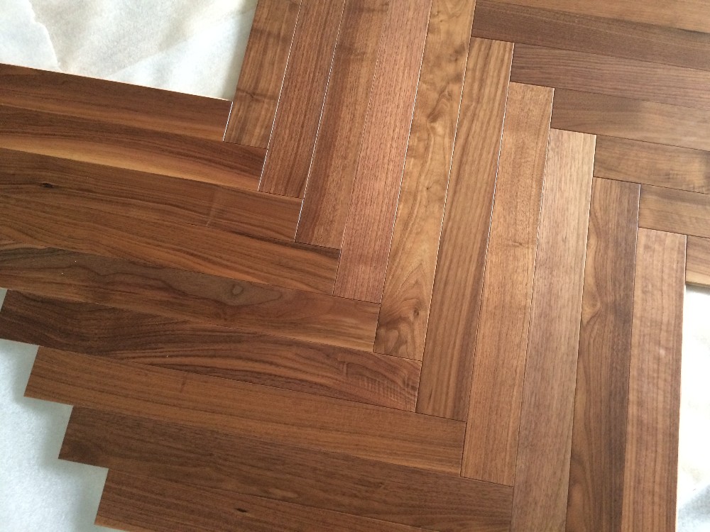 Natural color stained American walnut herringbone parquet floor