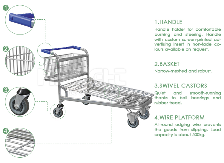 Convenient Storage Cart Big Capacity Heavy Duty Wire Foldable Warehouse Trolley Cart