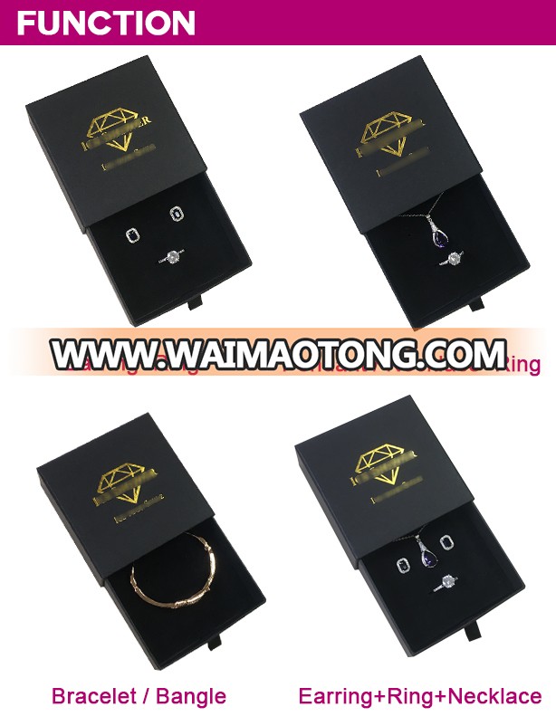 Luxury Unique Black Drawer Custom Silver Foil Logo Bracelet Jewelry Boxes Packaging