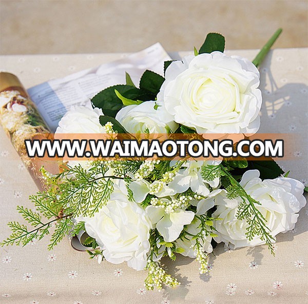 2018 Wholesale high quality silk artificial rose bouquet for wedding