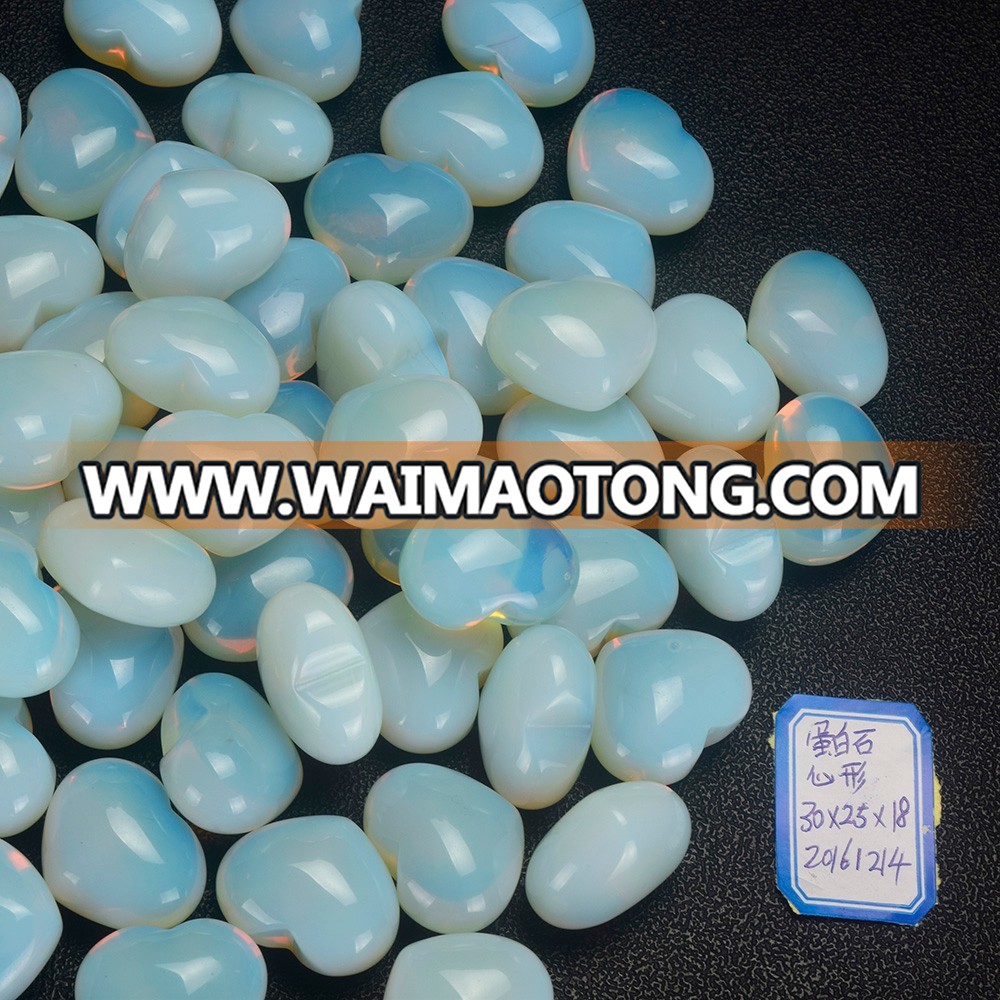 Wholesale 20mm 30mm 35mm opalite heart shape gemstone beads natural opalite crystal hearts