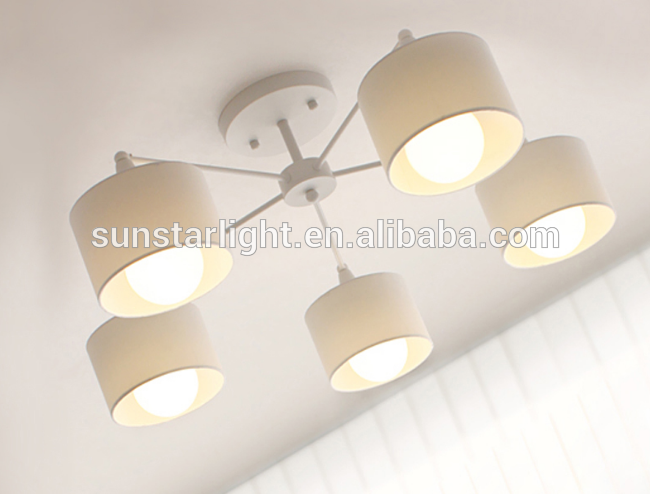 Five Arm Chandelier Fabric Shade Pendant Lamp Ceiling Light