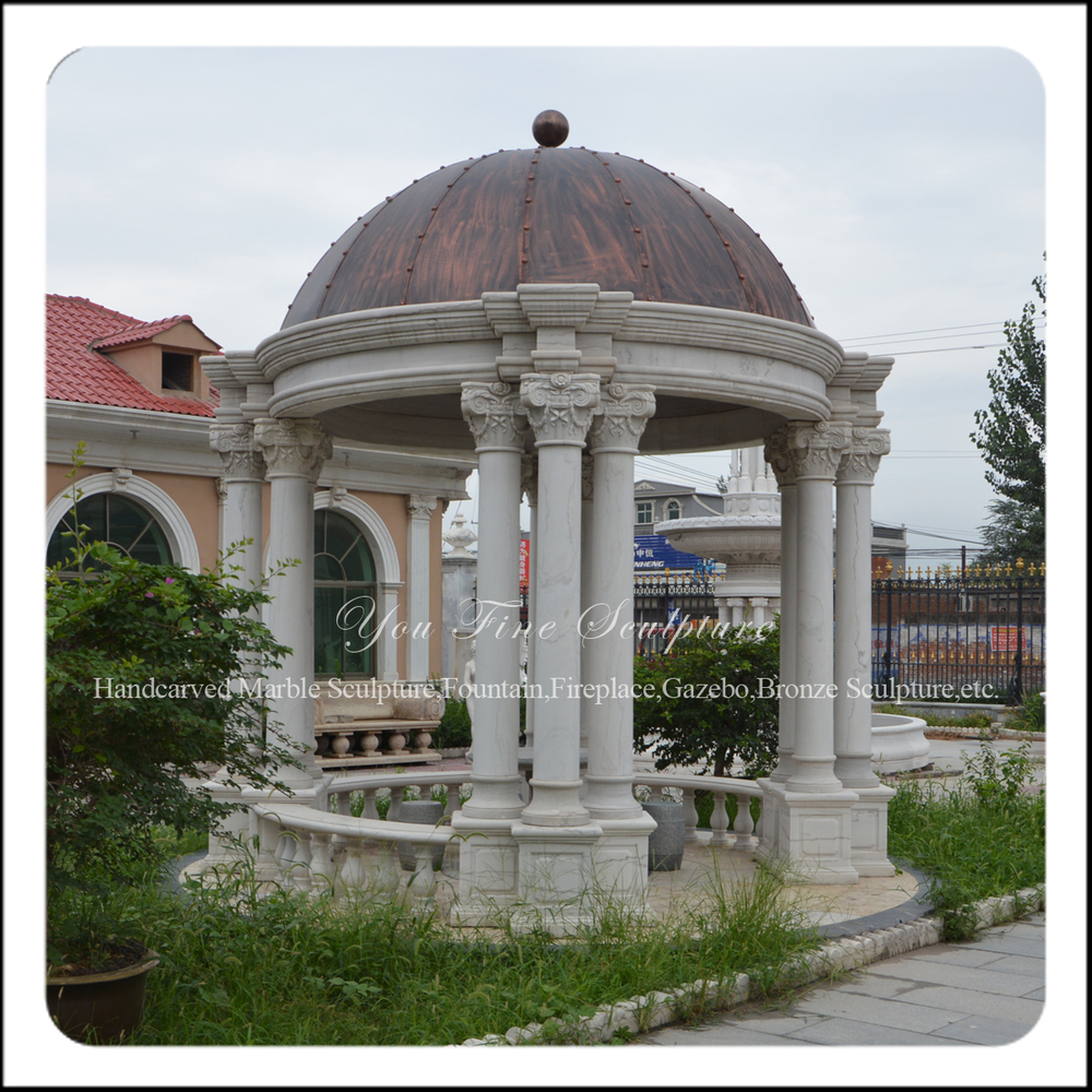 Outdoor Marble Stone Garden Gazebo With Metal Roof