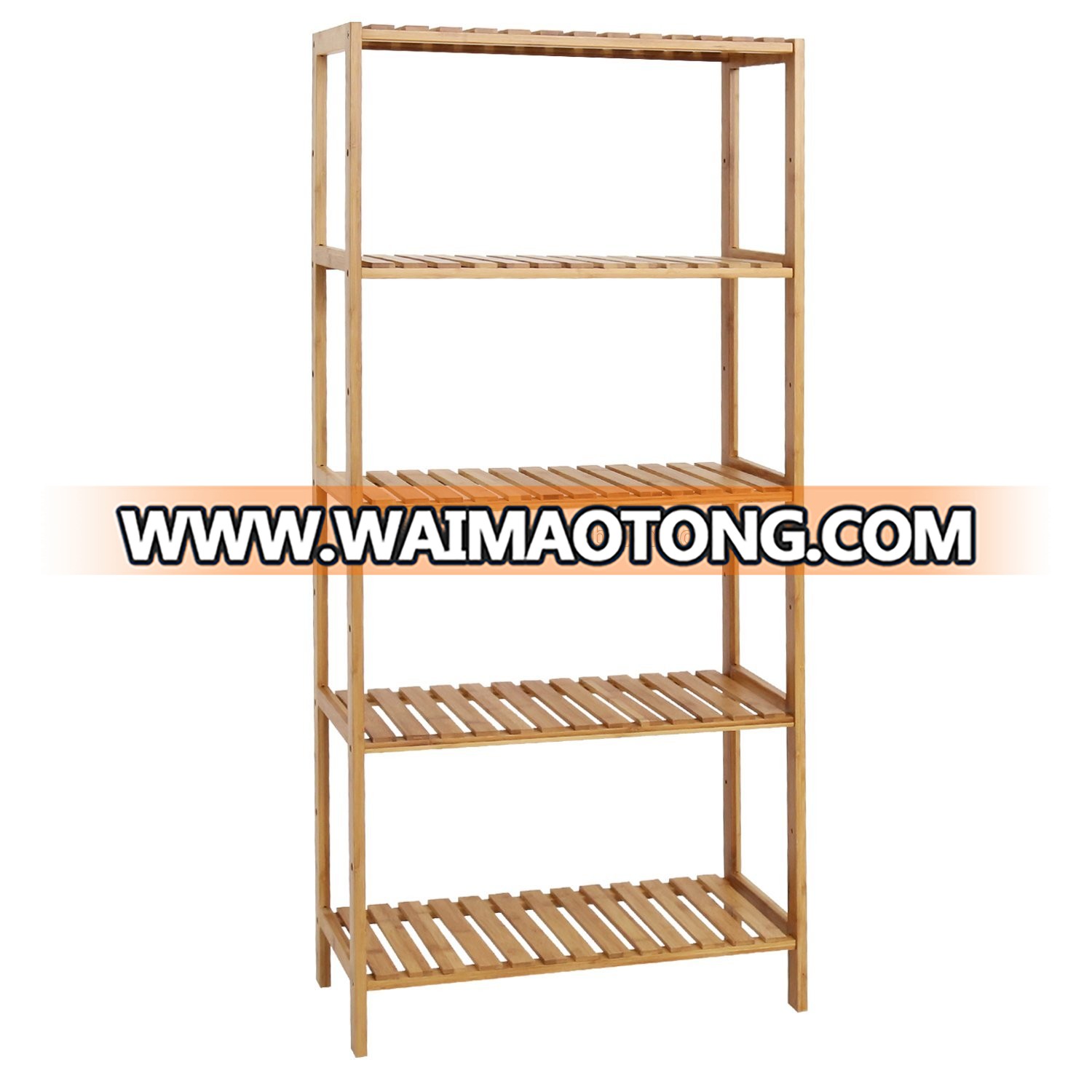 Natural 5 Tiers Bamboo Living Room Hall Storage Organizer Shelf Rack