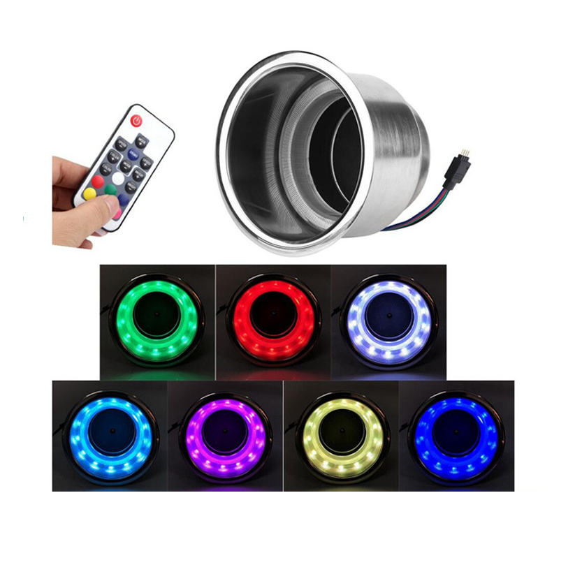 New Cup Holder Stainless Steel SS304 RGBW Colorful 12V LED Ring on Boat Car RV Caravan Bottle Drink Holder Bracket