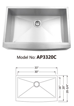 Farmhouse kitchen sink AP3320C, Apron sink, Handmade farm sink