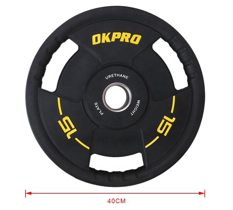 OKPRO Three Grip Handle PU Urethane Weightlifting Weight Plate