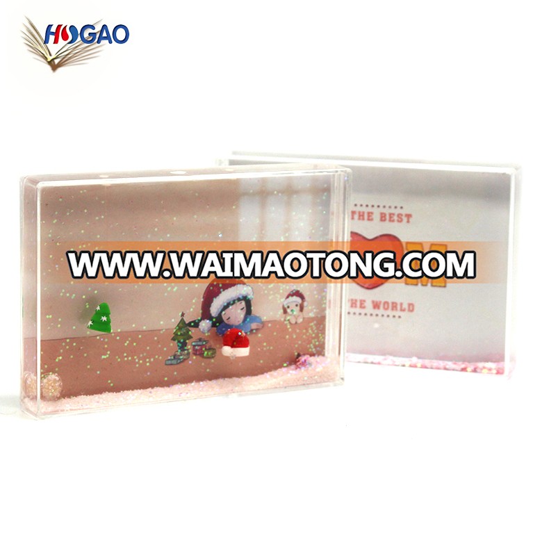 OEM wholesale rectangle shape photo snow globe DIY plastic snow frame picture insert snow globe