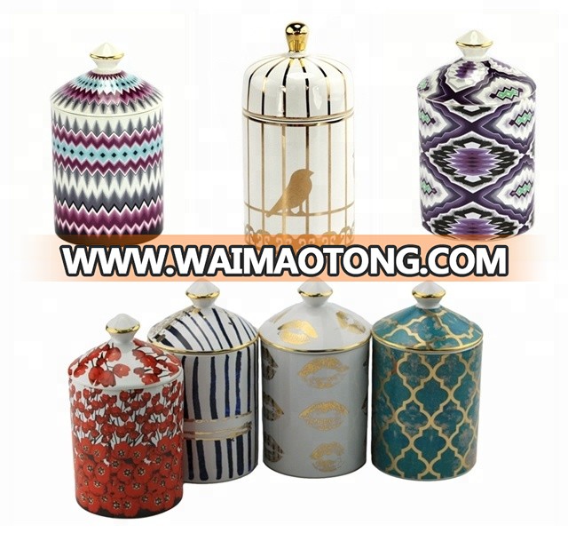 Wholesale custom embossed pattern ceramic jar scented candle with private label gift box