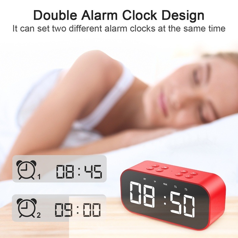 Portable Mirror LED display time wireless Handsfree call vibrant usb alarm clock speakers