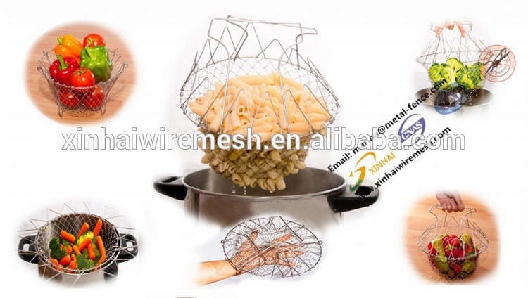 high quality stainless 304 foldable chef basket for kitchen