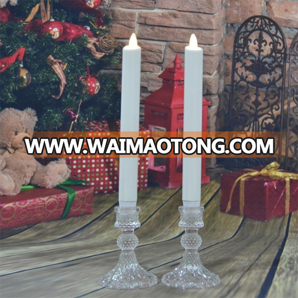 Real wax surface flameless  moving wick LED taper candles with timer and remote 2pcs/set Snow White