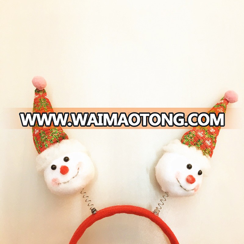 Christmas toy spring headband with 2 snomman and santa bobblehead