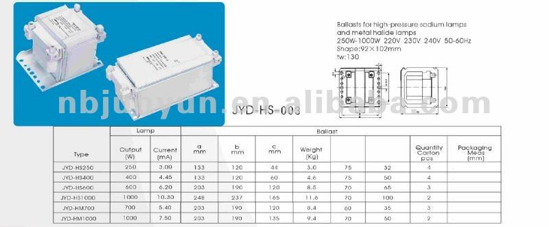 250w MH magnetic ballast