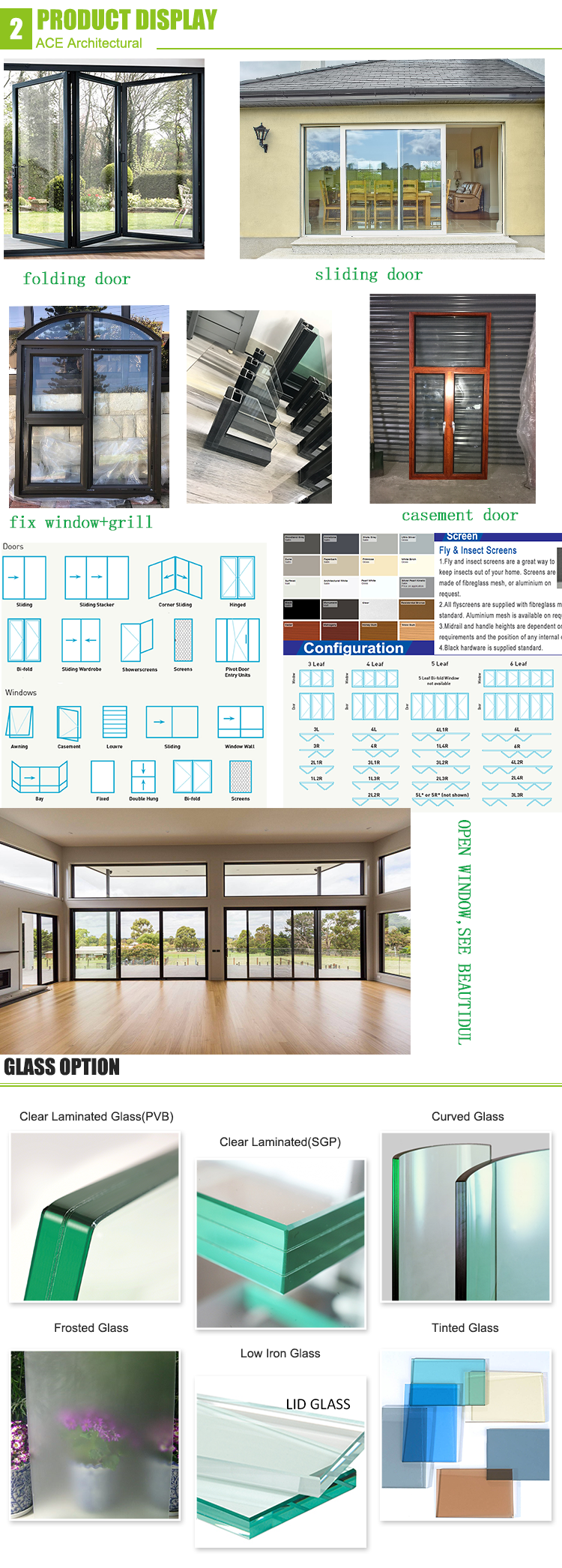 Fashion design glass folding door