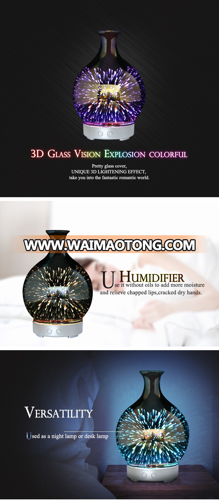 Fancy Natural Oil Ultrasonic Aroma Diffuser Essential Oil Cool Mist Humidifier 3D Glass Bottle Diffuser