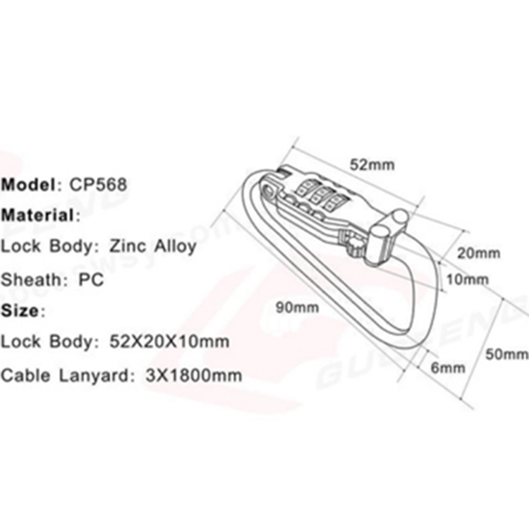 Customizable zinc alloy spring coil lanyards coated PVC steel wire rope 3 digit combination helmet lock