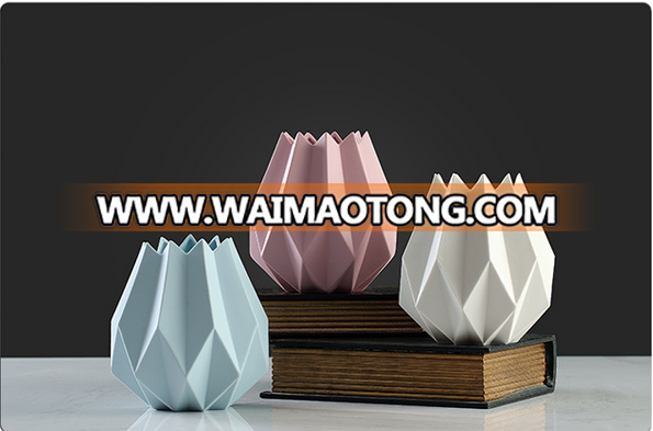 2017New style colorful ceramic origami shape flower vase for home decoration