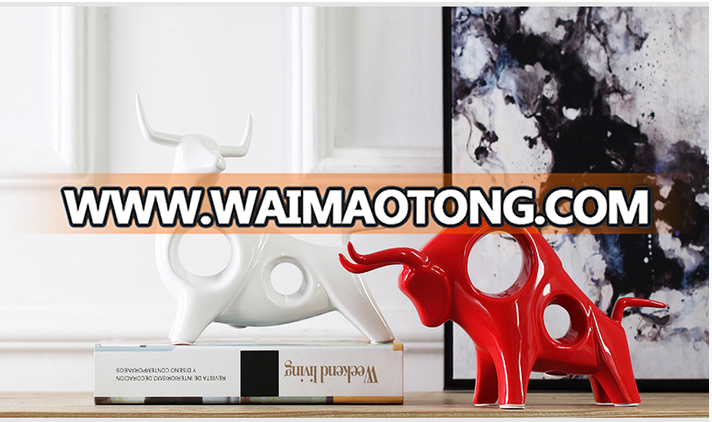 Red wedding gifts handmade ceramic bull statues crafts for wholesale