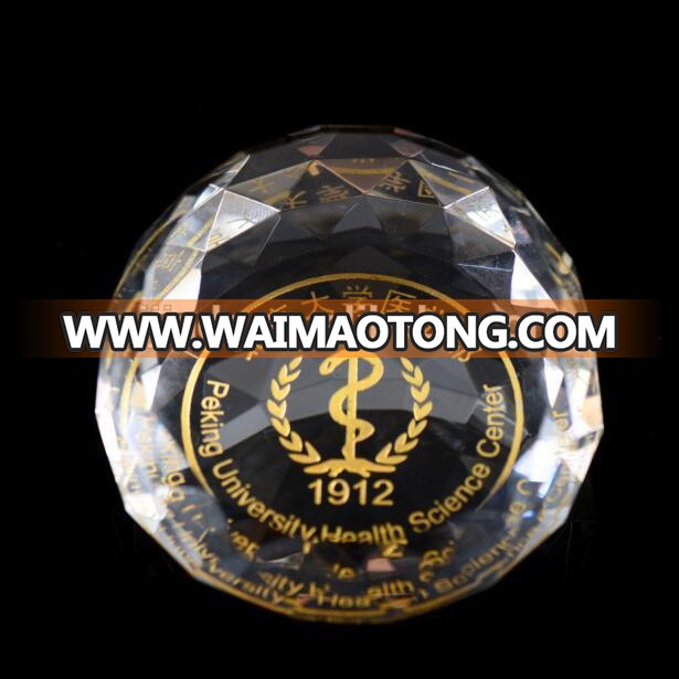 Custom K9 glass crystal diamond cutting round shape of the surface of the table decoration paperweight