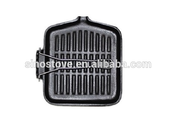 pre-seasoned cast iron grill pan/ griddle with foldable handle