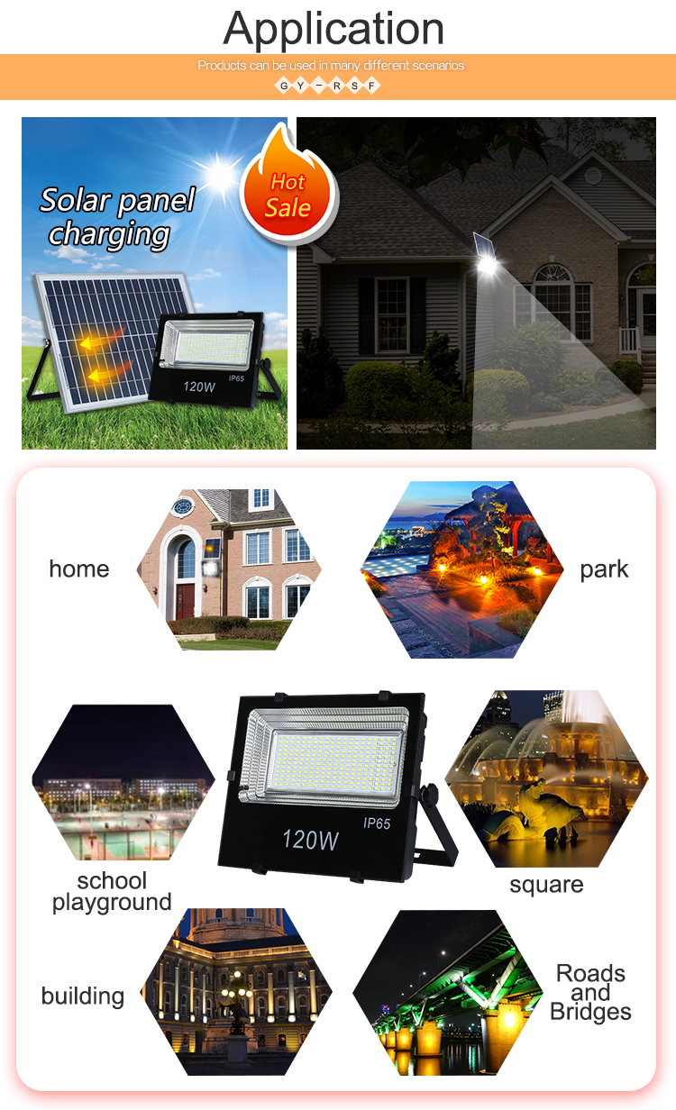 High lumen ip65 remote control outdoor smd 120w led solar flood light