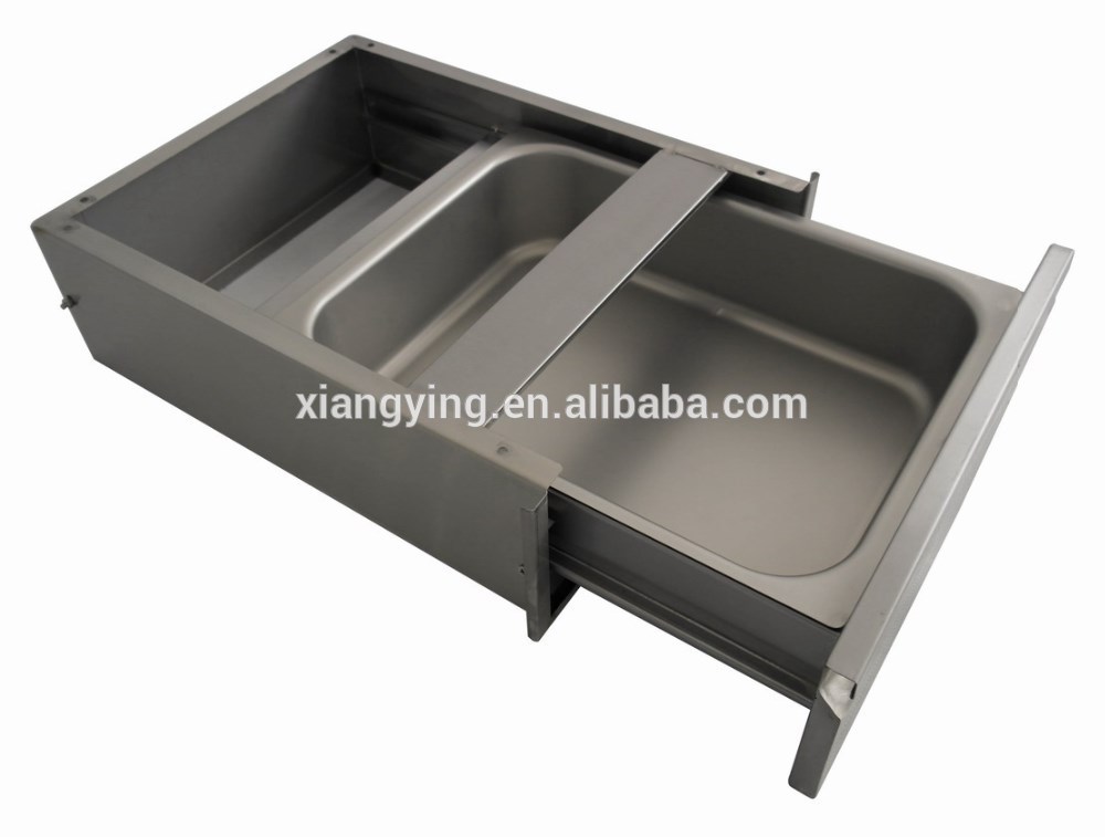 Stainless steel storage drawer with ball bearing drawer slide for work tables, cabinets or sinks