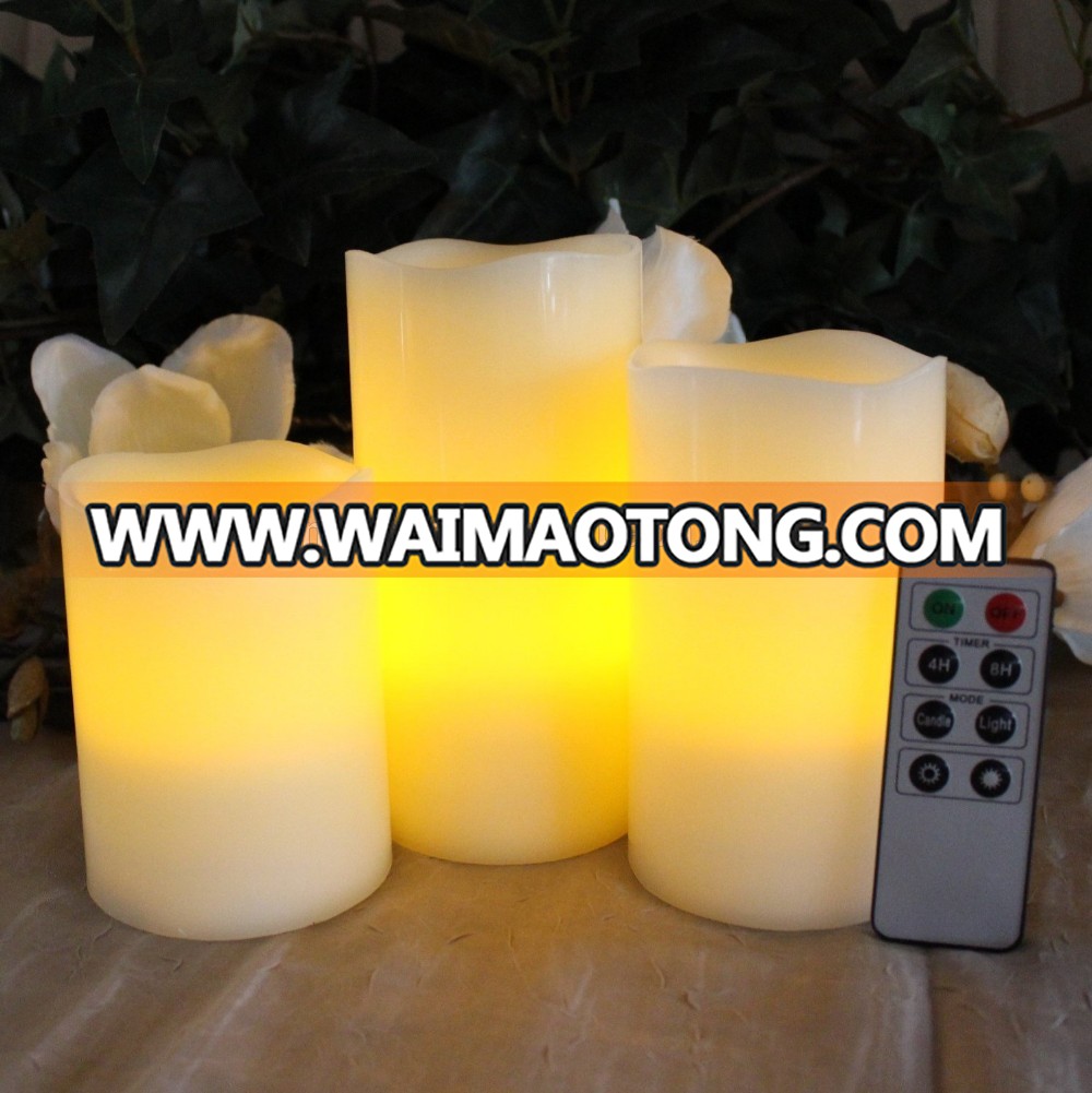 Battery Operated LED Flameless Unscented Ivory Wax CANDLE Yellow Flame Candles with Remote