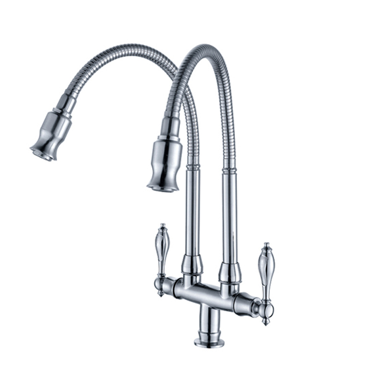 dual handle kitchen ware double spout faucet