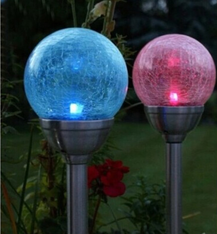 Solar Powered Light Stainless Steel Crack Ball Lamp for Lawn Garden Decoration