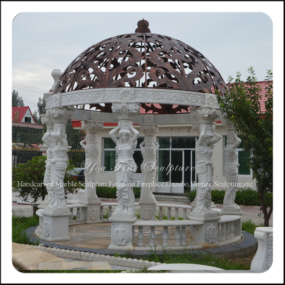 Outdoor Marble Stone Garden Gazebo With Metal Roof