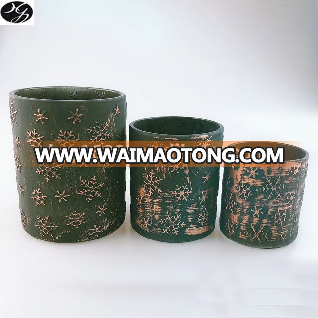 Black embossed glass tumbler candle jar with wooden lids