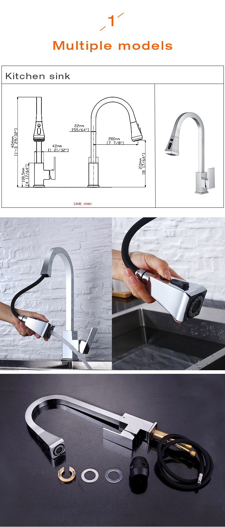 modern upc pull out kitchen faucet