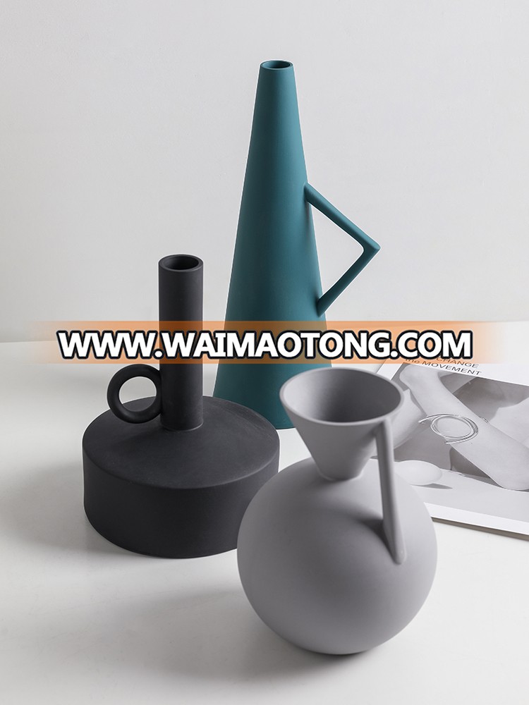 Modern handmade  vase large matt  vase ceramic flower vase for living room of creative Geometric vases sets