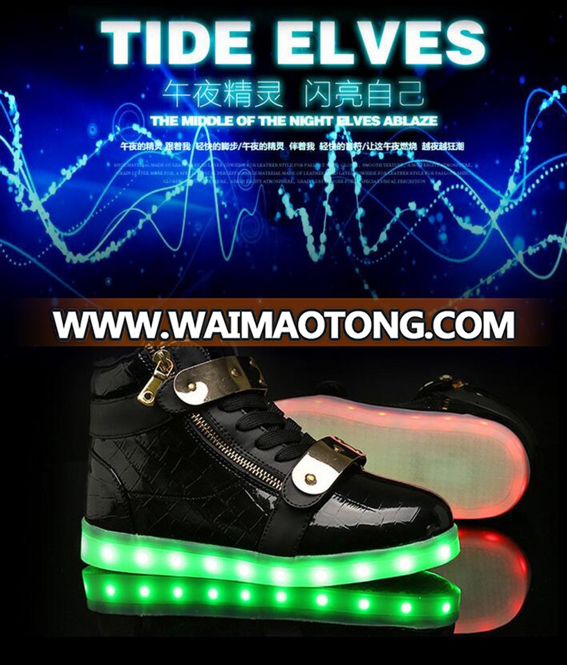 Hot Sale Men shoes 8 Colors High Top LED Shoes for Adults White Black Glowing Light Up Flat Shoes Luminous Recharging Size 35-46