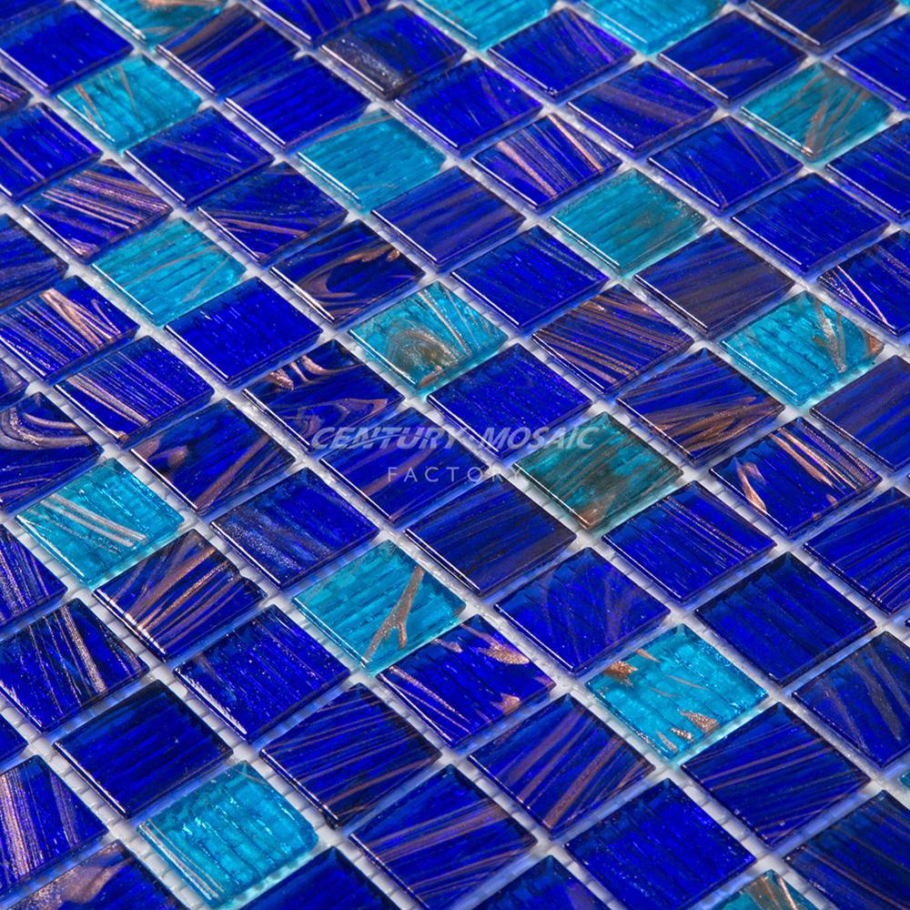 Cheap Golden Line Blue Square Glass Swimming Pool Mosaic Tile