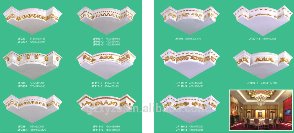 Coloured pattern Plaster Cornice golden gypsum cornice