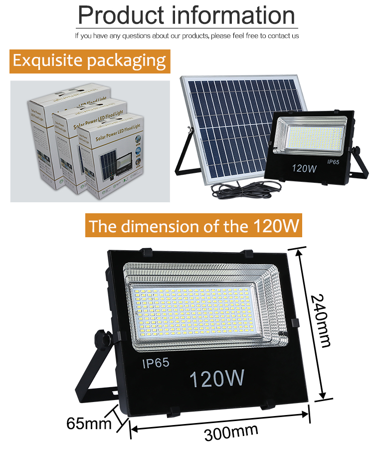 High lumen ip65 remote control outdoor smd 120w led solar flood light