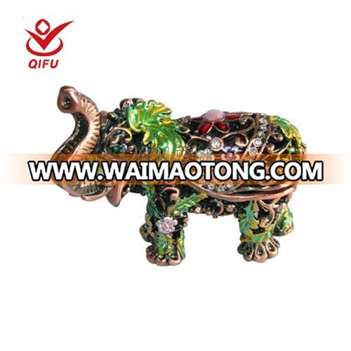 Antique new 2014 elephant bejewelled box for wedding item metal trinket box(QF2789)