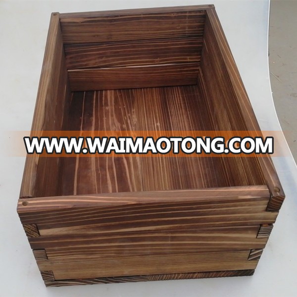 FSC Quality Carbonized Wood Outdoor Plant Growing Pot Box with Drainage