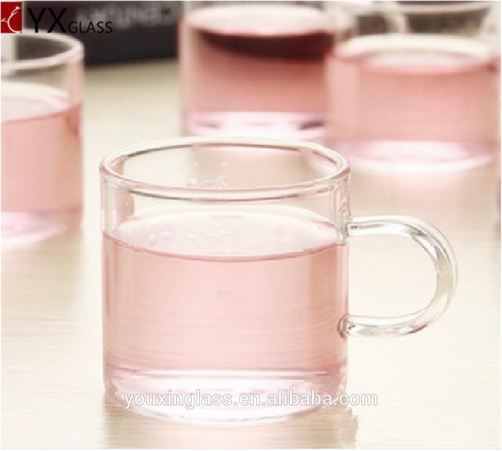 2016 New Design borosilicate glass tea cups with handle handmade glassware drinking juice milk beer coffee cups glass mugs