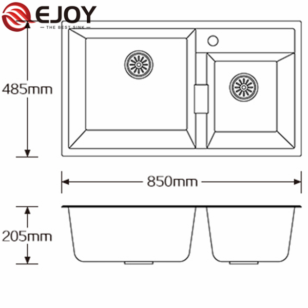 Ejoy High Quality resin granite sinks Customized double bowl granite resin kitchen sink NET8549