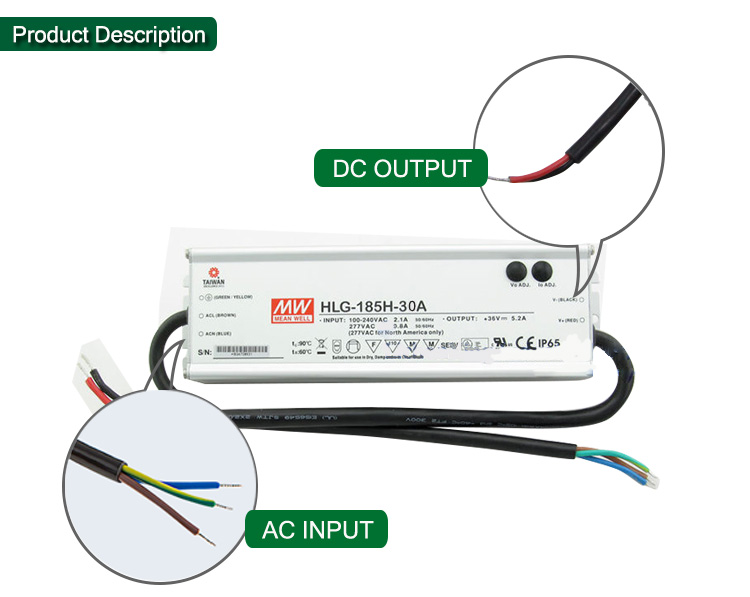 MW HLG-185H-30 Operates From 90~305VAC 185W 30V LED Driver