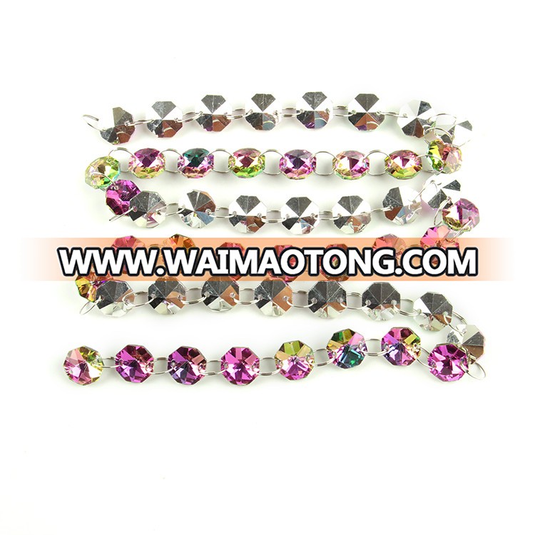 Free shipping rainbow 14mm crystal octagon beads with silver circles connectors for exquisite furnishings in the family