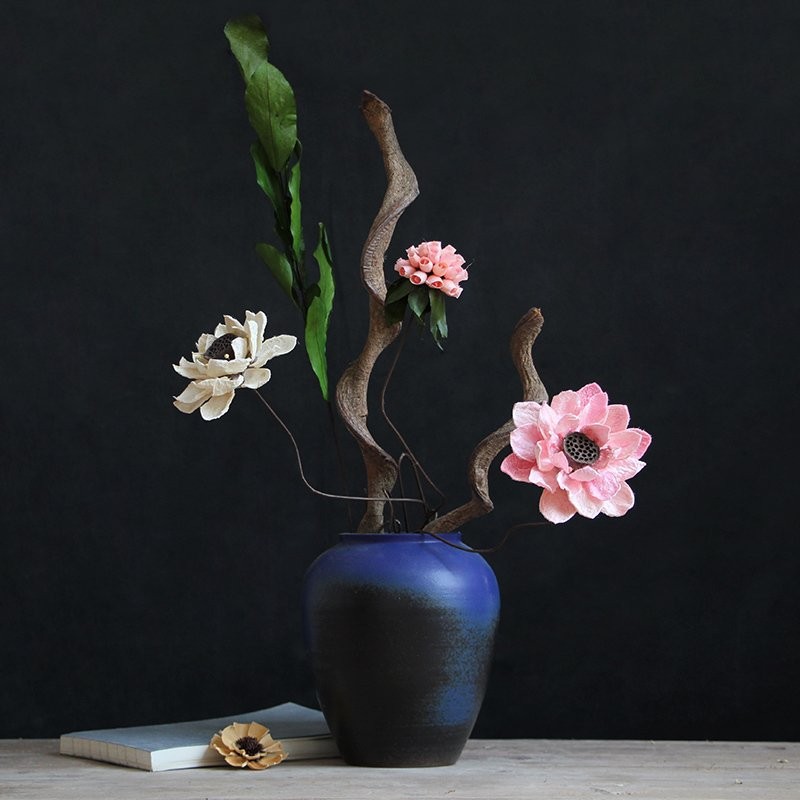 Modern Chinese rough pottery mini ceramic flower pot