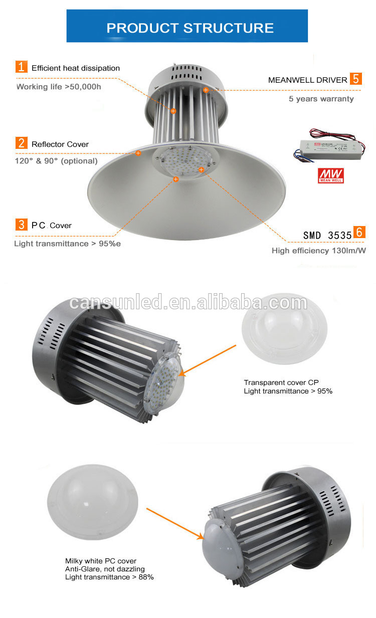 Warehouse factory price 120lm/W with 5 years warranty 80W 100W 120W 150W 200W led high bay light