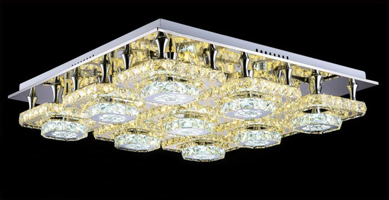 Square modern luxury LED crystal ceiling lamp