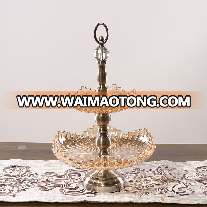 NO P012 demountable two- tier european metal glass fruit plate for theme party decorations