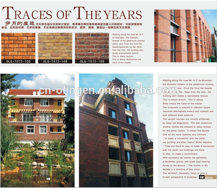 Cement thin bricks for facades decoration